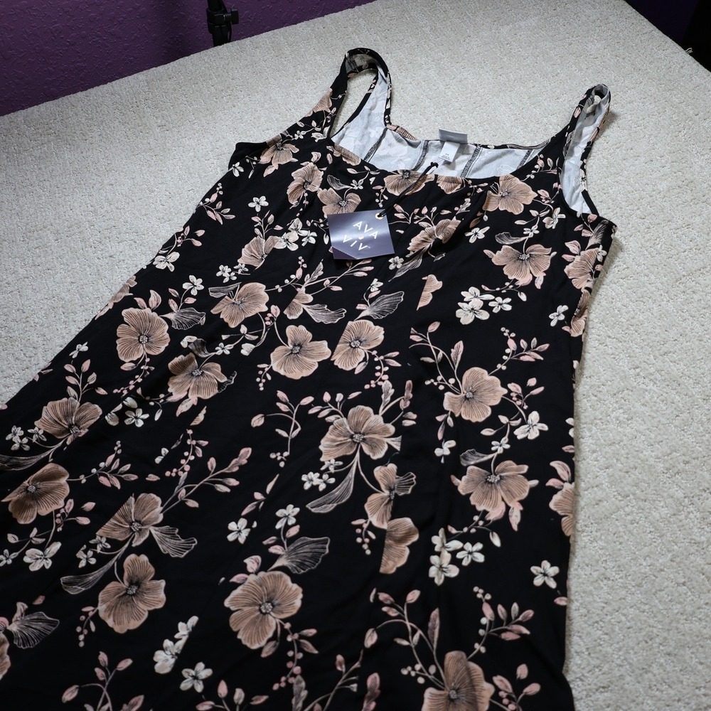 Ava & Viv Womens Black Tan Floral Sleeveless Ruffle Hem Maxi Dress Size 24 NWT